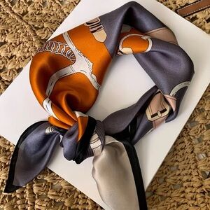 Elegant Orange and Gray Silk Scarf